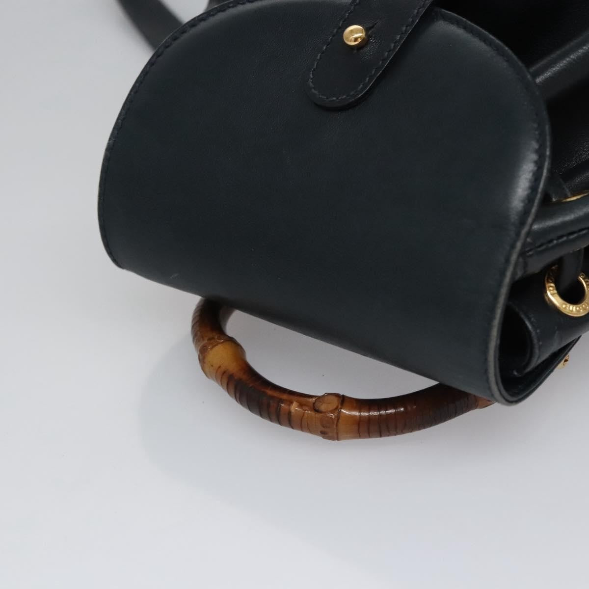 Gucci Vintage Bamboo Leather, Black, Leather, Backpack