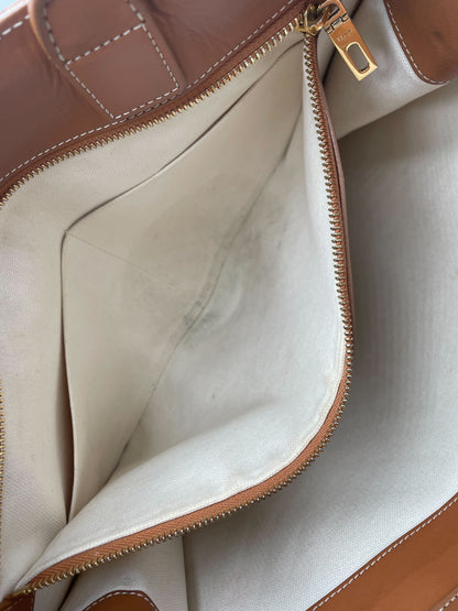 Celine Vertical Square Cabas Tote Canvas with Leather, BROWN, CANVAS, Tote bag