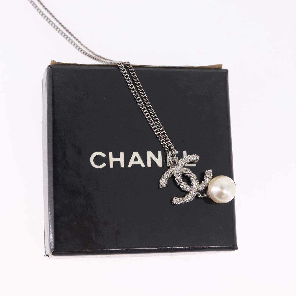 Chanel CC Pearl Drop Pendant Metal with Faux Pearl, Silver, Metal, Necklace