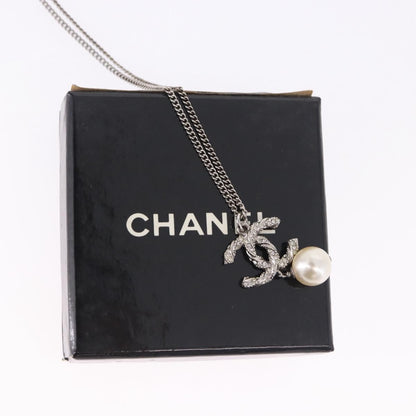 Chanel CC Pearl Drop Pendant Metal with Faux Pearl, Silver, Metal, Necklace