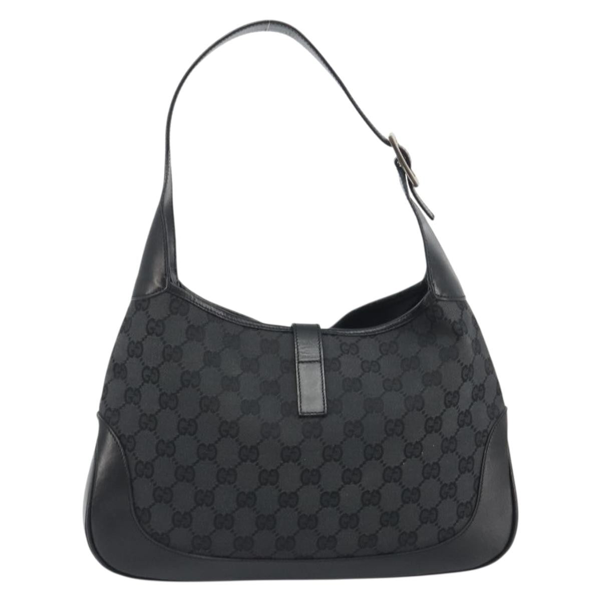 Gucci Jackie O Hobo GG Canvas with Leather, Black, Canvas, Shoulder Bag