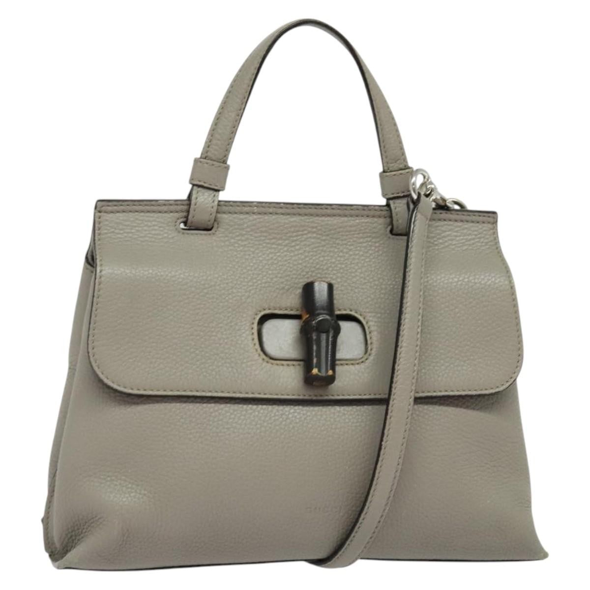 Gucci Bamboo Daily Top Handle Leather, Gray, Leather, Shoulder Bag