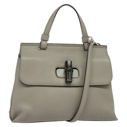 Gucci Bamboo Daily Top Handle Leather, Gray, Leather, Shoulder Bag