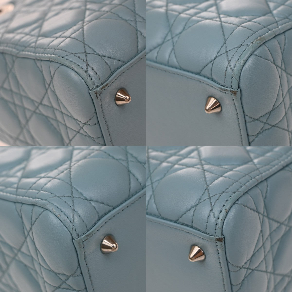 Christian Dior Lady Dior Cannage Quilt Lambskin, Blue, Leather, Handbag