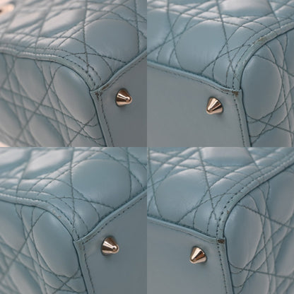 Christian Dior Lady Dior Cannage Quilt Lambskin, Blue, Leather, Handbag