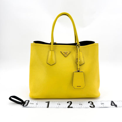 Prada Cuir Double Saffiano Leather, Yellow, Leather, Tote Bag