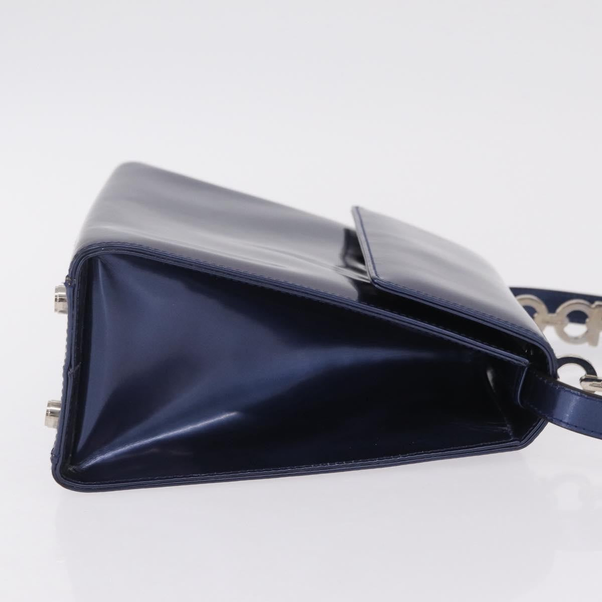 Salvatore Ferragamo Gancini Envelope Top Handle Leather, Navy, Patent Leather, Handbag