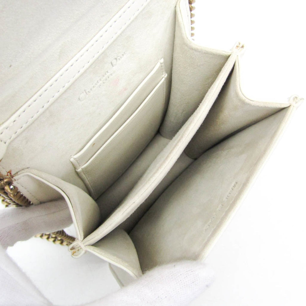 Christian Dior Diorama Vertical Clutch on Chain Studded Leather, White, Leather, Clutch
