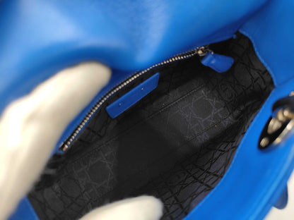 Christian Dior Vintage Lady Dior Cannage Quilt Lambskin, Blue, Leather, Handbag