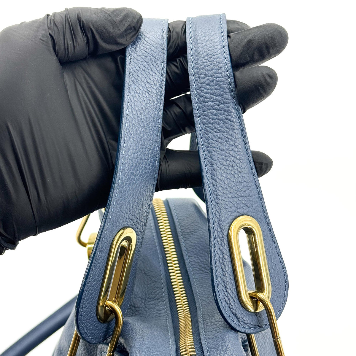 Chloe Paraty Military Top Handle Leather, Navy, Leather, Handbag