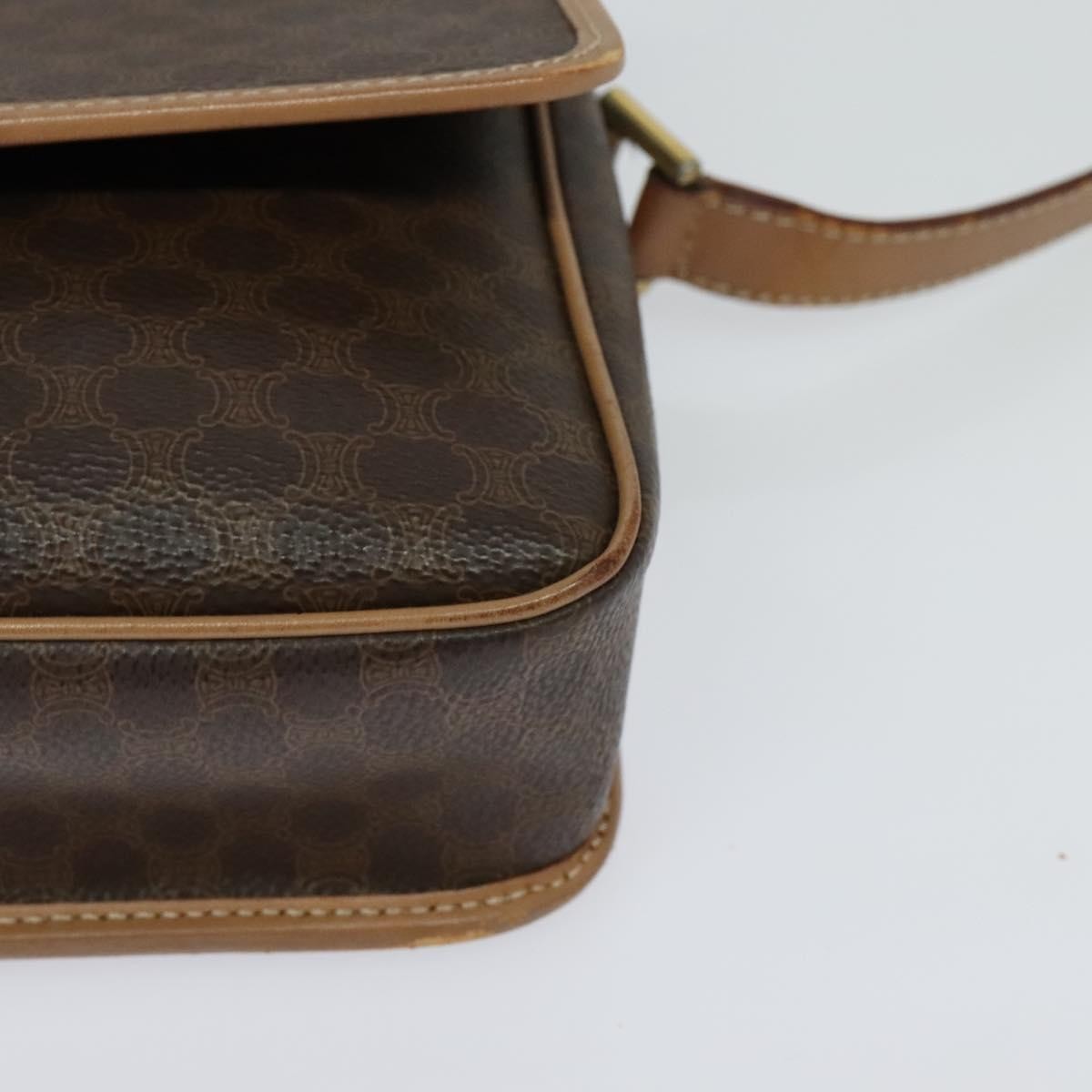 Celine Vintage Macadam Circle Logo Canvas and Leather, Brown, Canvas, Shoulder Bag