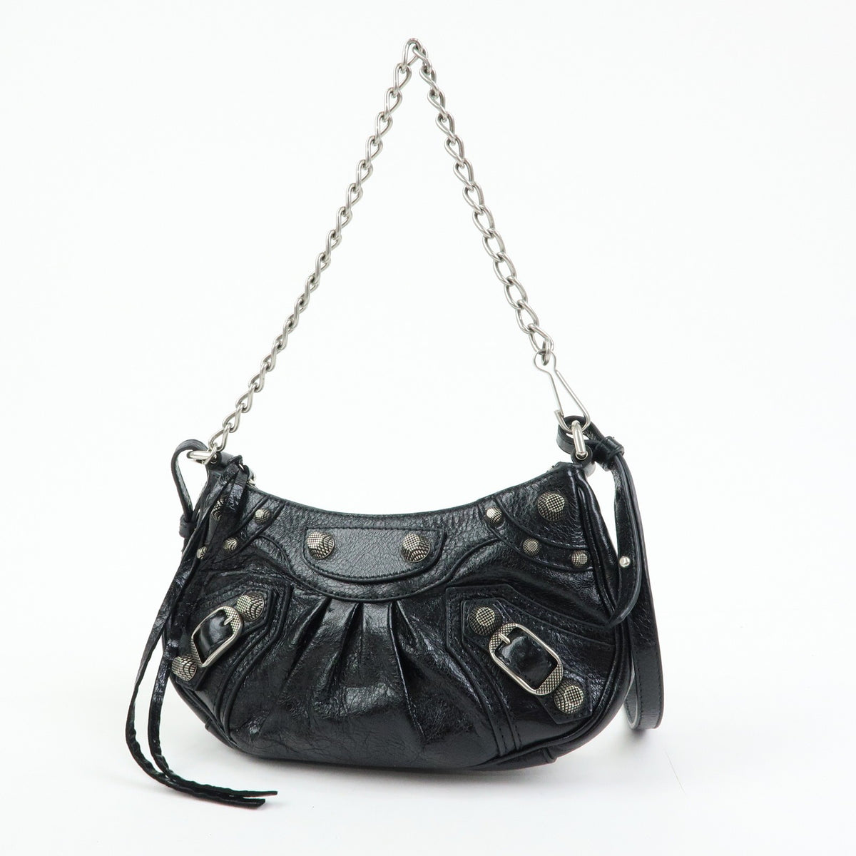 Balenciaga Le Cagole Giant Studs Chain Leather, Black, Leather, Shoulder Bag