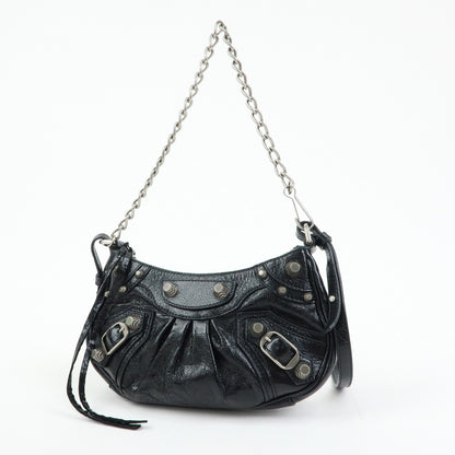 Balenciaga Le Cagole Giant Studs Chain Leather, Black, Leather, Shoulder Bag