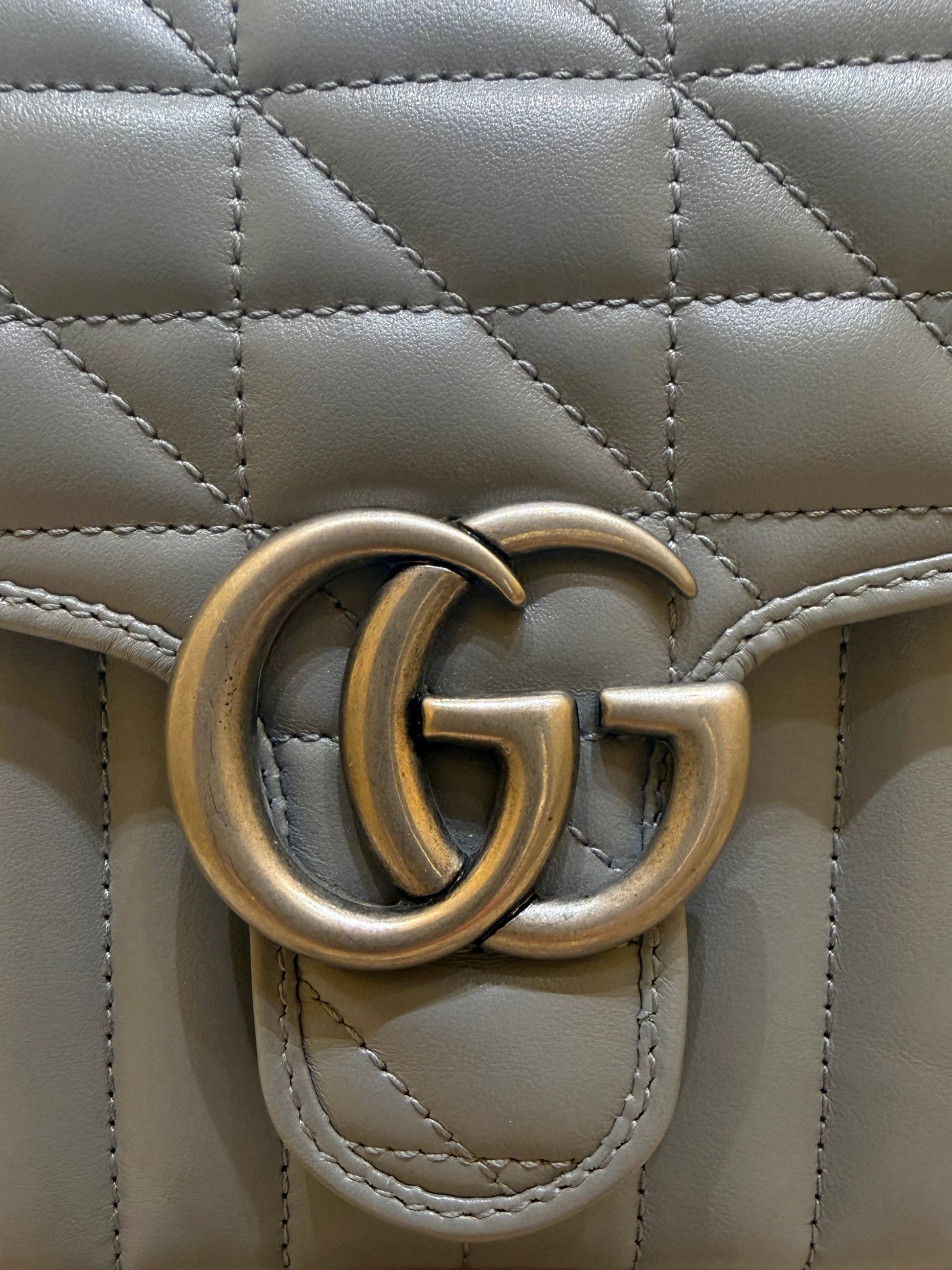 Gucci GG Marmont Monochrome Top Handle Flap Matelasse Leather, Gray, Leather, Handbag
