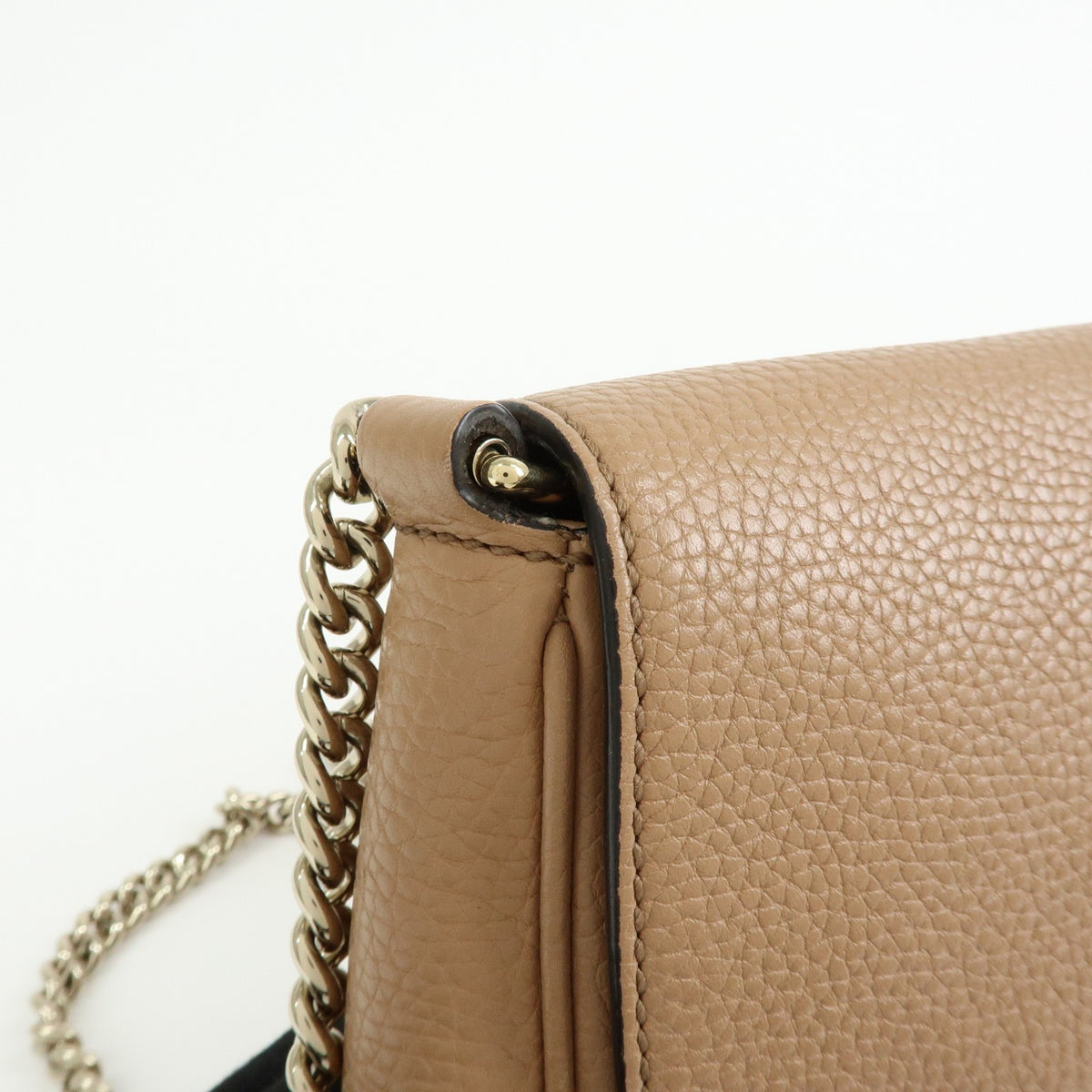 Gucci Soho Chain Leather, Beige, Leather, Crossbody Bag