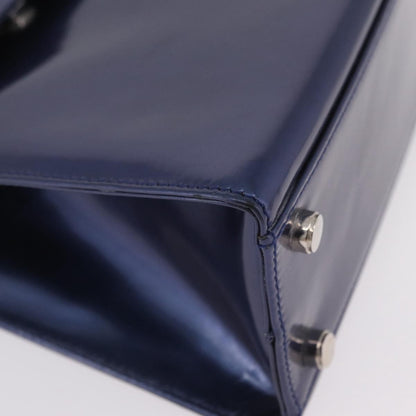 Salvatore Ferragamo Gancini Envelope Top Handle Leather, Navy, Patent Leather, Handbag
