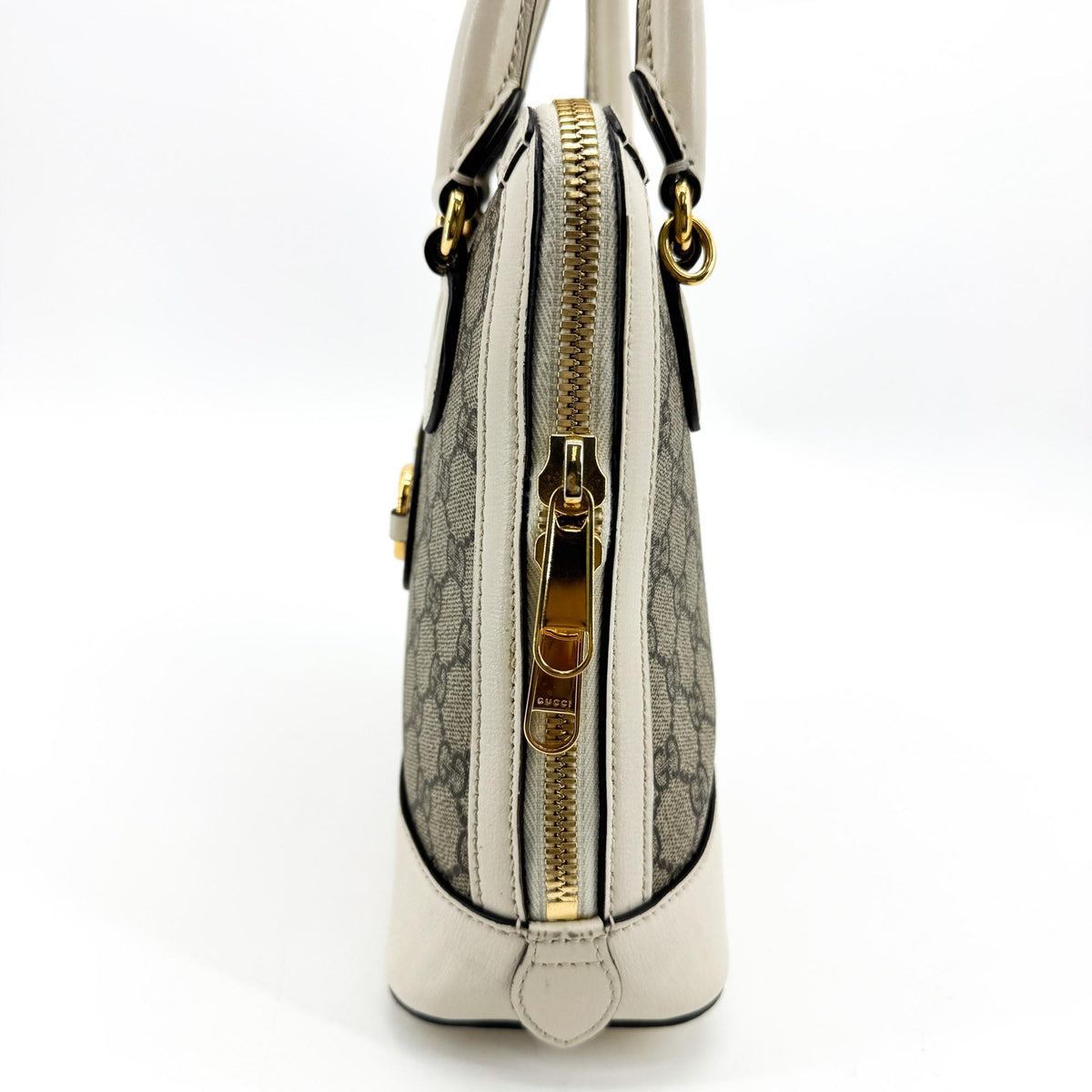 Gucci Horsebit 1955 Top Handle GG Canvas with Leather, White, Canvas, Handbag