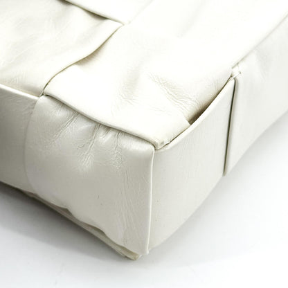 Bottega Veneta Brick Cassette Maxi Intrecciato Leather, White, Leather, Shoulder Bag