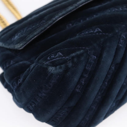 Balenciaga BB Chain Round Quilted Velvet, Navy, Velvet, Shoulder Bag
