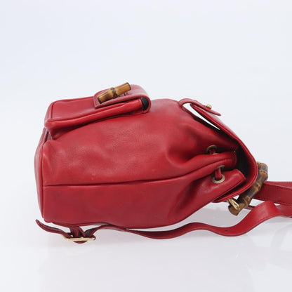 Gucci Vintage Bamboo Leather, Red, Leather, Backpack
