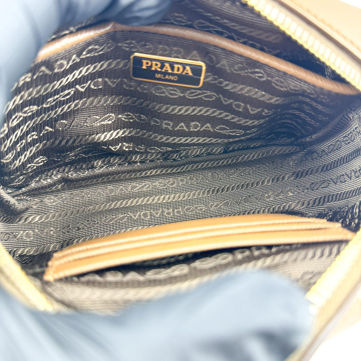 Prada Pushlock Pocket Camera Saffiano Leather, Brown, Leather, Handbag