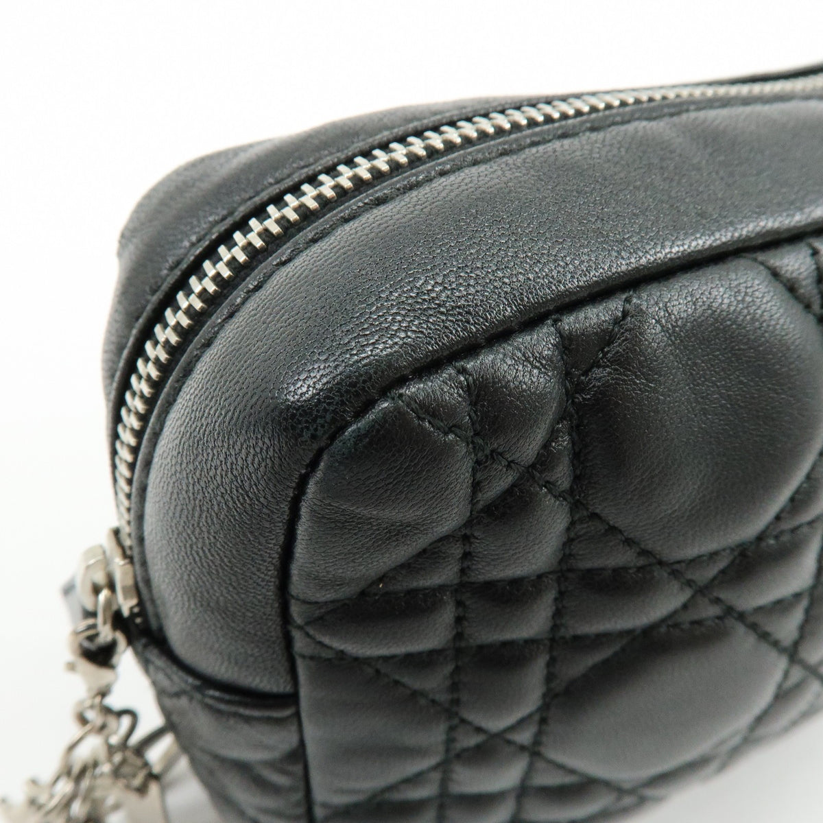 Christian Dior Lady Dior Cannage Quilt Leather, Black, Leather, Wallet