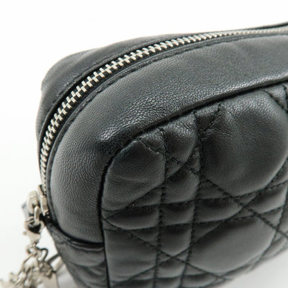 Christian Dior Lady Dior Cannage Quilt Leather, Black, Leather, Wallet