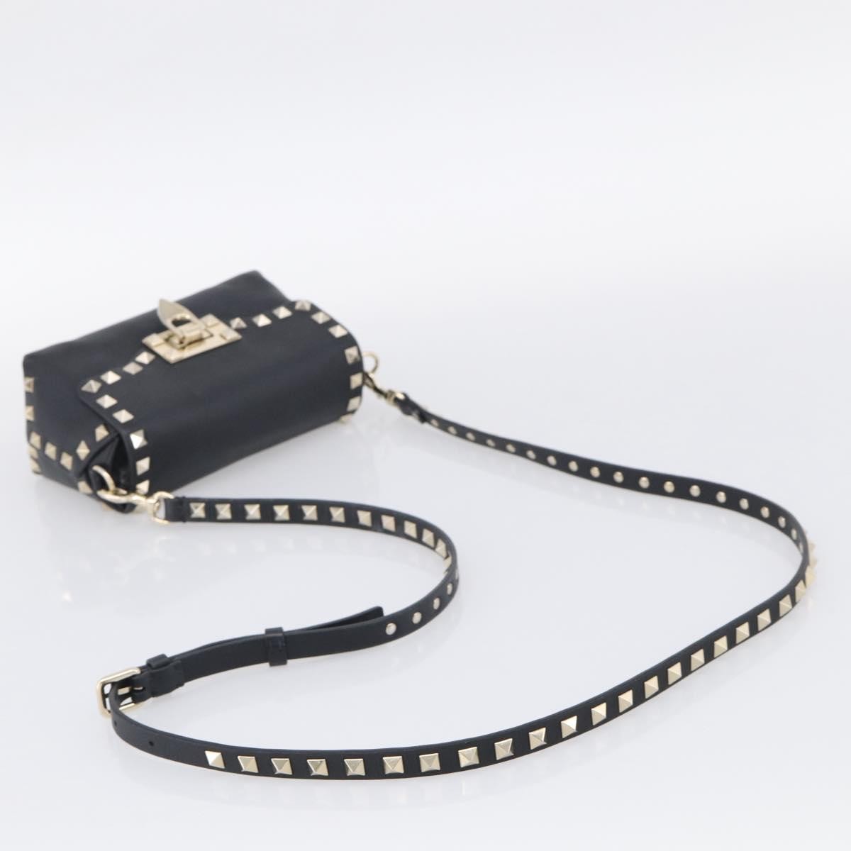Valentino Garavani Rockstud Flip Lock Flap Leather, Black, Leather, Handbag