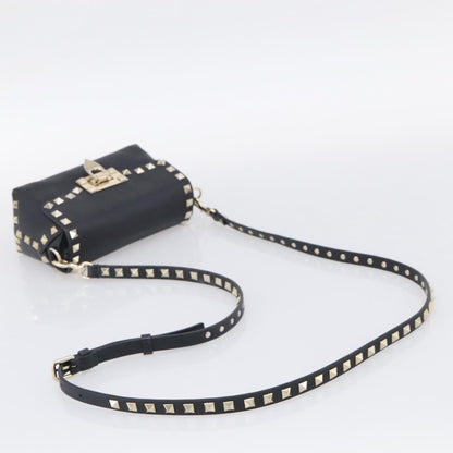 Valentino Garavani Rockstud Flip Lock Flap Leather, Black, Leather, Handbag