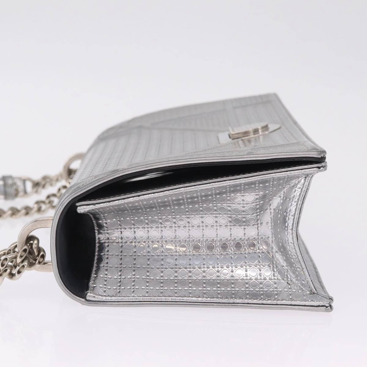 Christian Dior Diorama Flap Patent, Silver, Patent Leather, Handbag