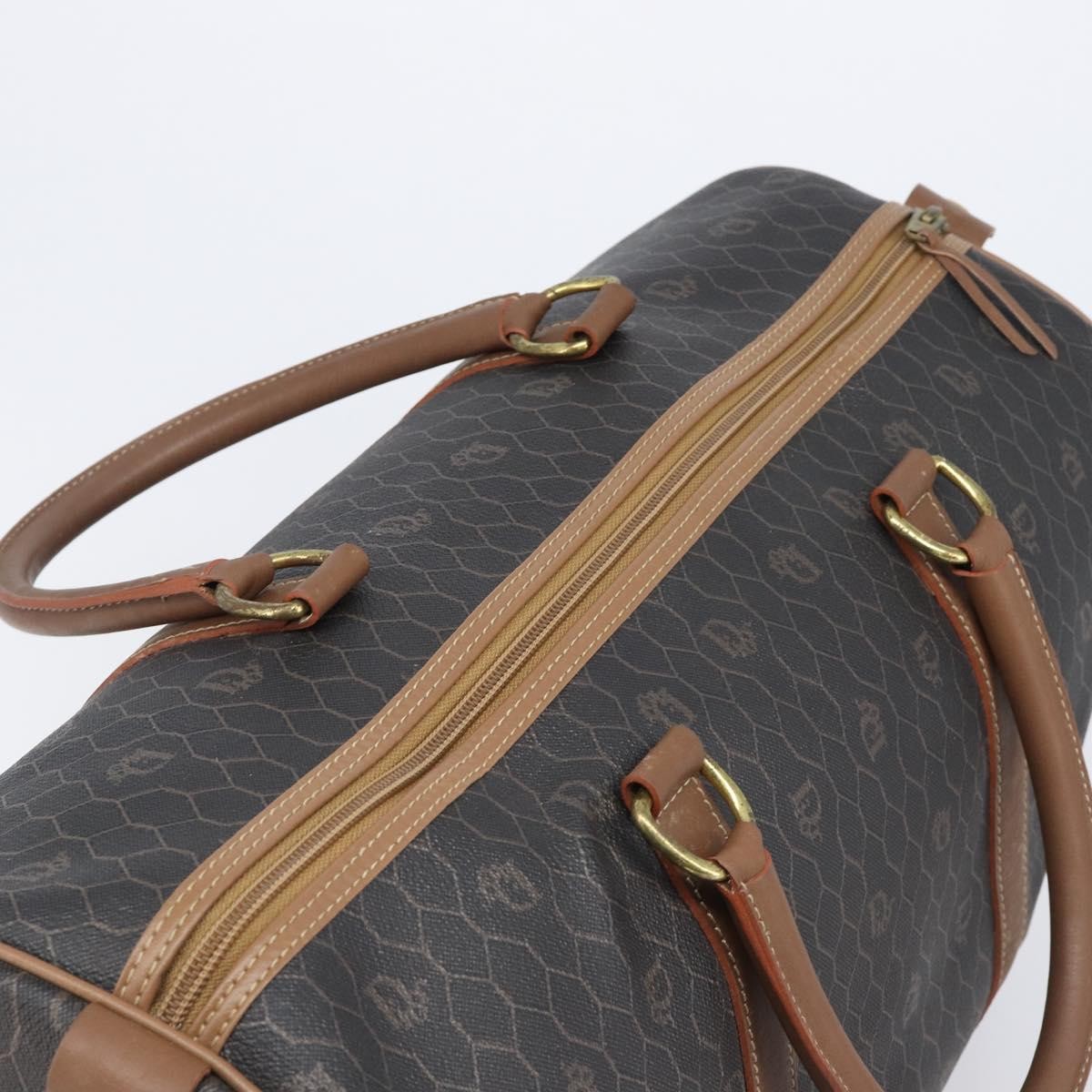 Christian Dior Vintage Honeycomb Boston Canvas and Leather, Black, Canvas, Travel Bag