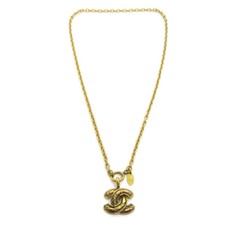 Chanel Vintage Quilted CC Pendant Metal, Gold, Gold Plated, Necklace