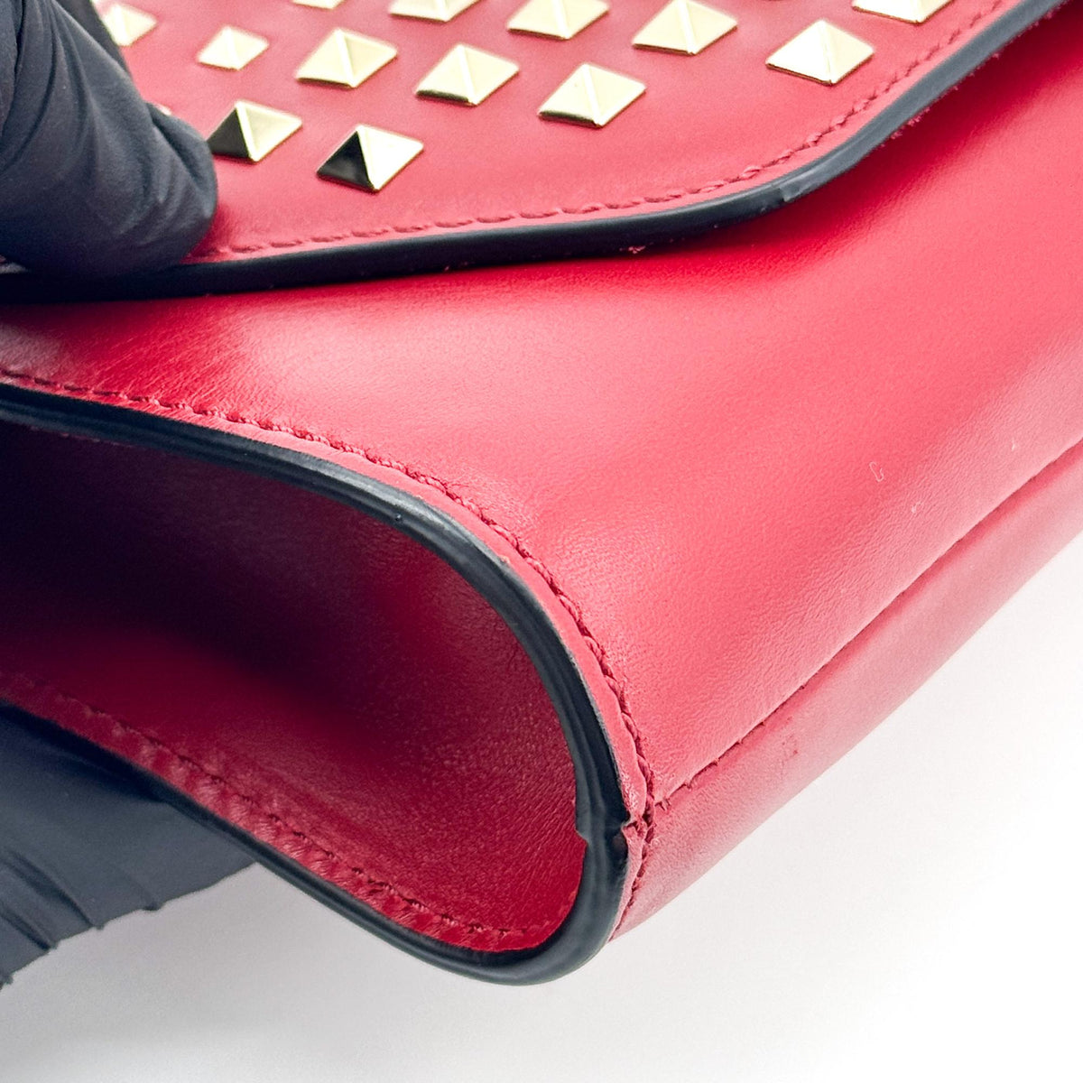 Valentino Garavani Demilune Clutch Studded Leather, Red, Leather, Clutch