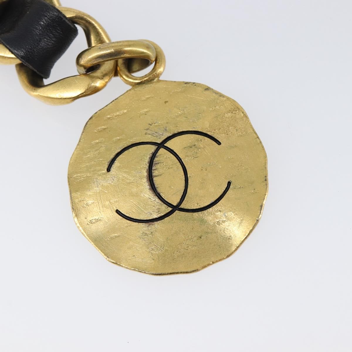 Chanel Vintage Chain Belt Metal and Leather, Black, Leather, Belt