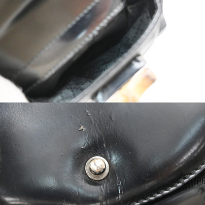 Gucci Vintage Bamboo Nylon and Patent Leather, Black, Nylon, Backpack