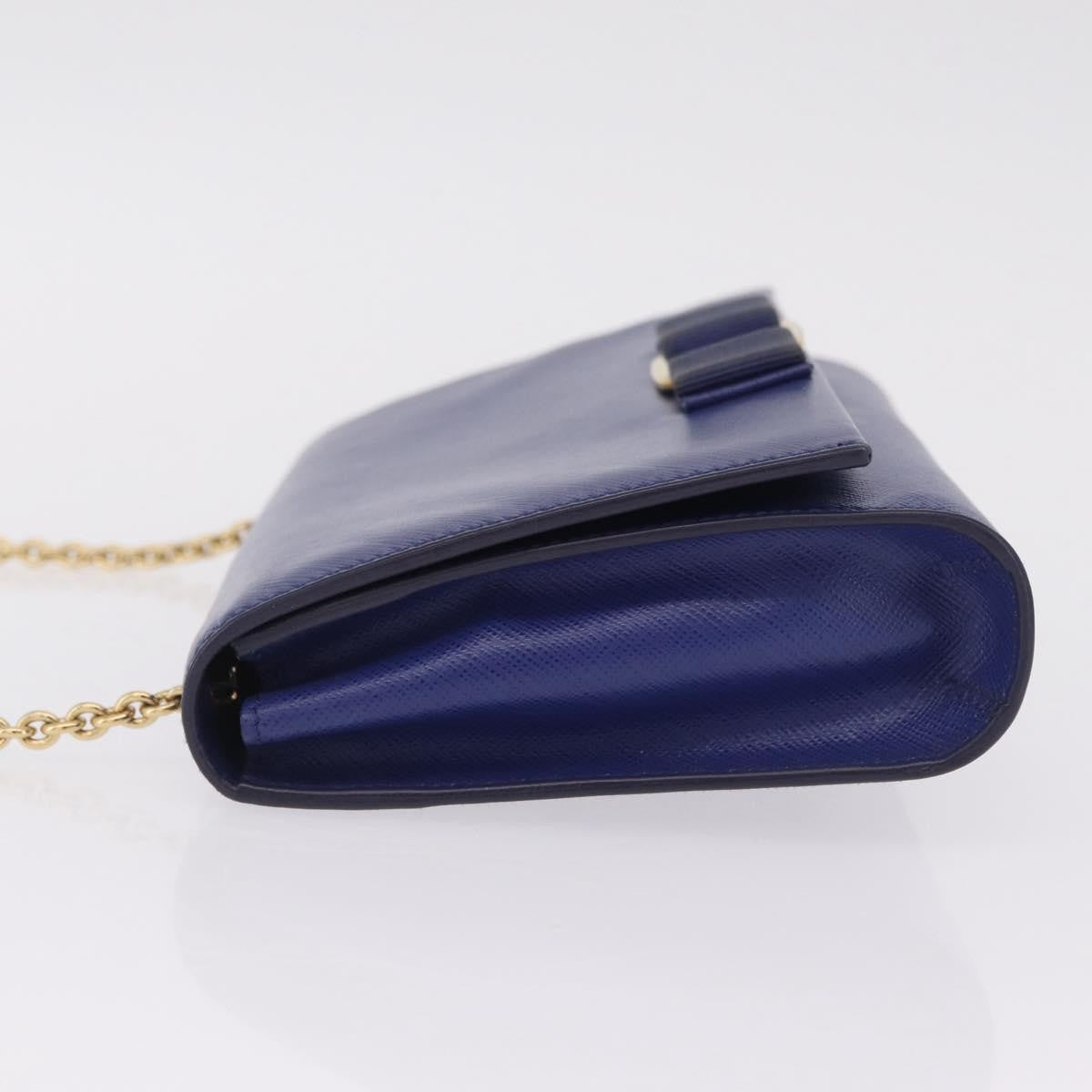Salvatore Ferragamo Vala Chain Leather, Blue, Leather, Shoulder Bag