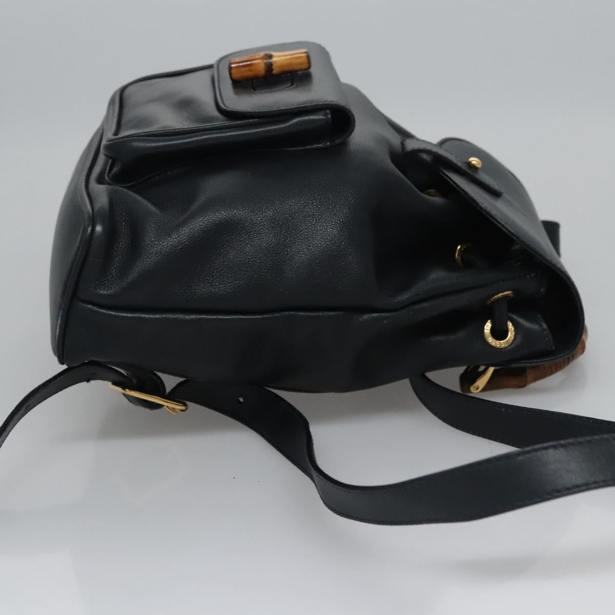 Gucci Vintage Bamboo Leather, Black, Leather, Backpack