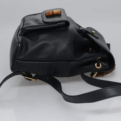 Gucci Vintage Bamboo Leather, Black, Leather, Backpack