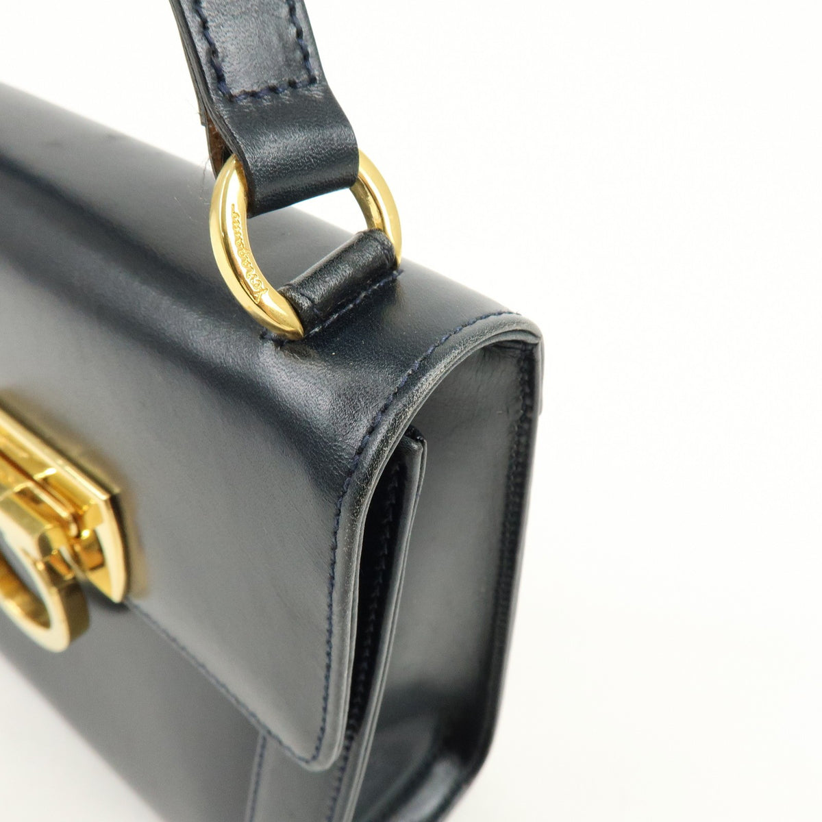 Salvatore Ferragamo Vintage Gancini Flap Leather, Navy, Leather, Shoulder Bag