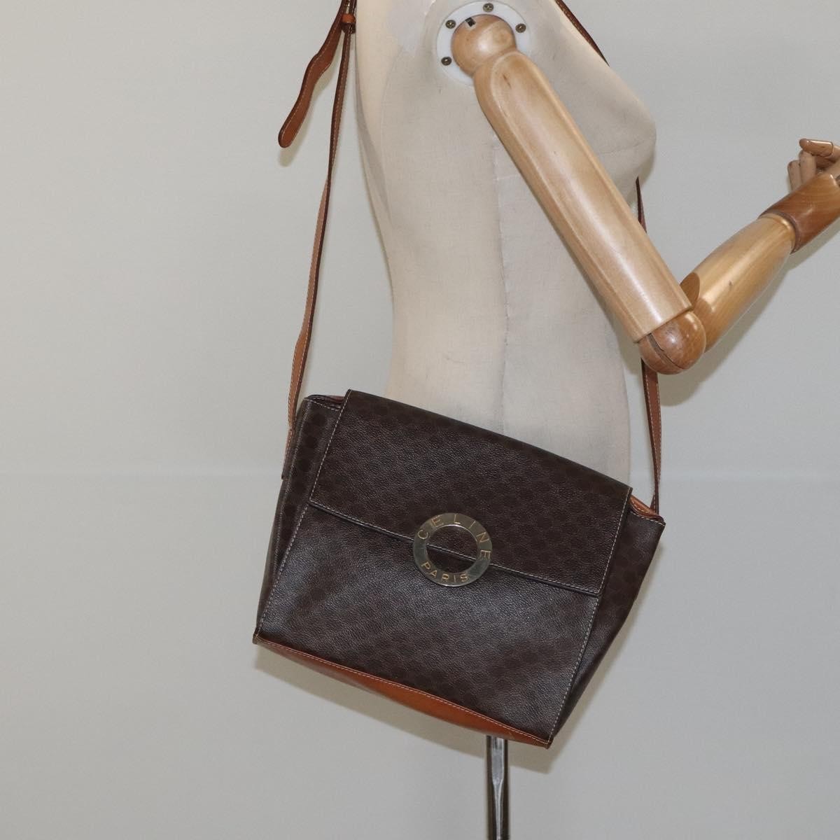 Celine Vintage Macadam Circle Logo Canvas and Leather, Brown, Canvas, Shoulder Bag