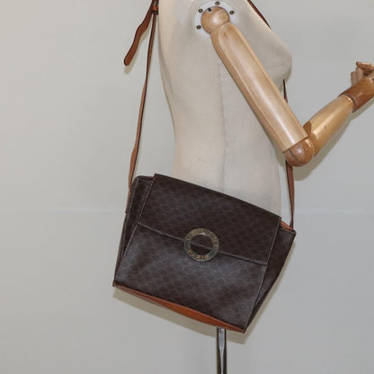 Celine Vintage Macadam Circle Logo Canvas and Leather, Brown, Canvas, Shoulder Bag