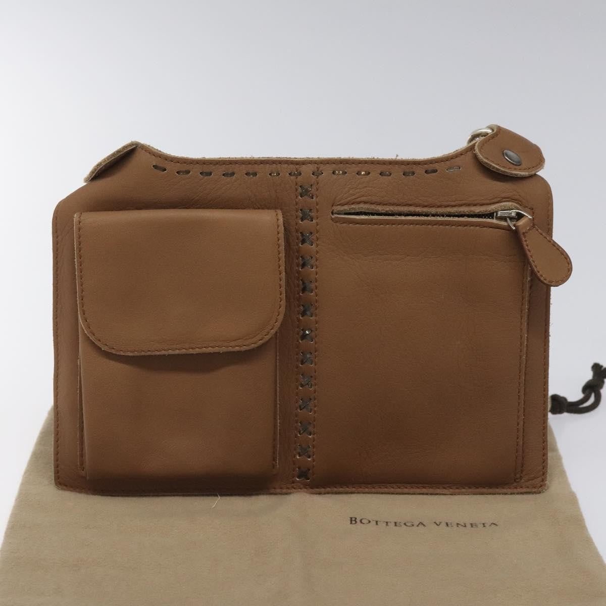 Bottega Veneta Vintage Front Pocket Waist Leather, Brown, Leather, Clutch