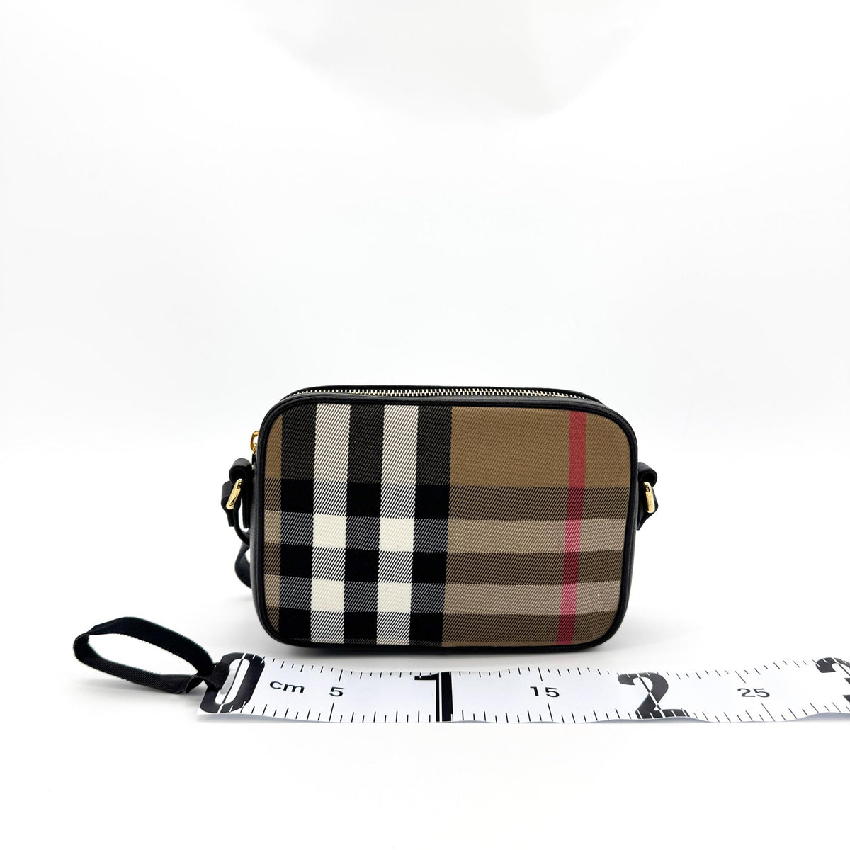 Burberry Camera Vintage Check Canvas, Black, Canvas, Handbag