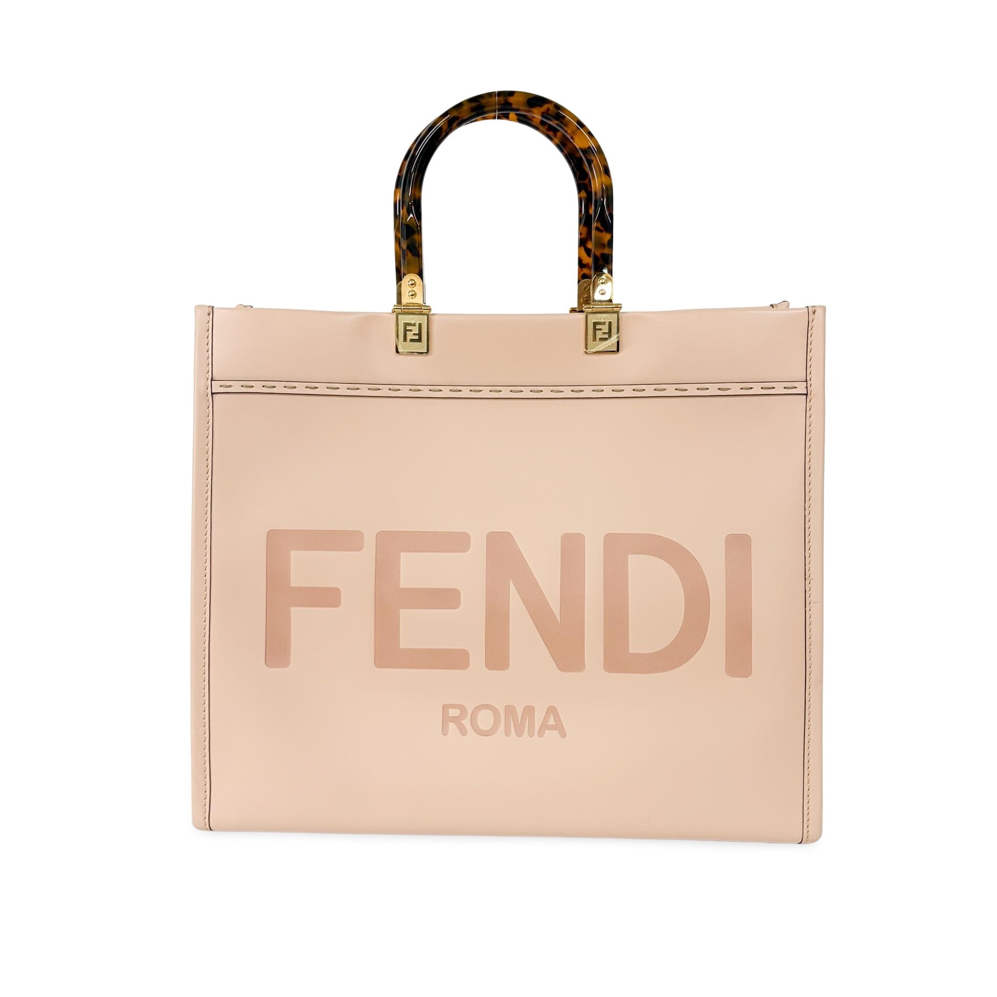 Fendi Sunshine Shopper Tote Whipstitch Leather, Pink, Leather, Tote Bag