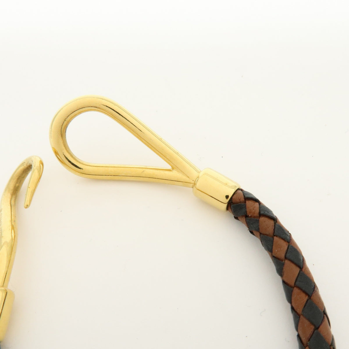 Hermes Jumbo Hook Braided Leather and Metal, Brown, Leather, Bracelet