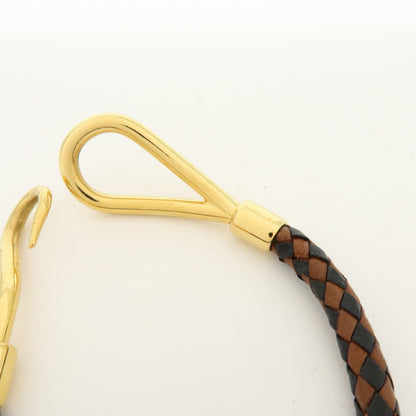 Hermes Jumbo Hook Braided Leather and Metal, Brown, Leather, Bracelet