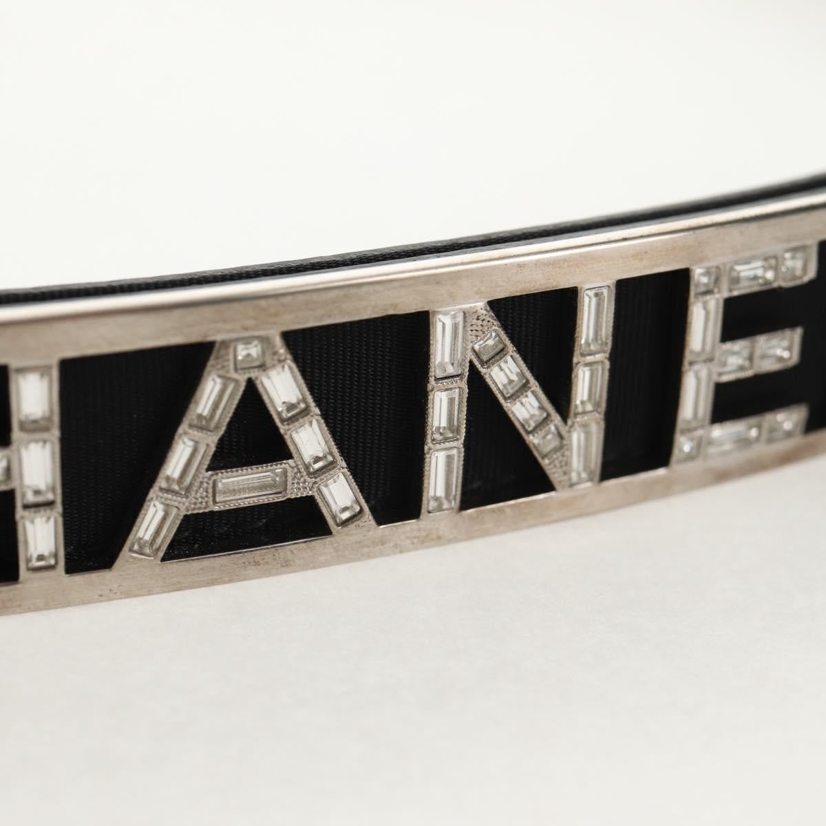 Chanel Logo Belt Leather with Metal and Crystals, Black, Leather, Belt