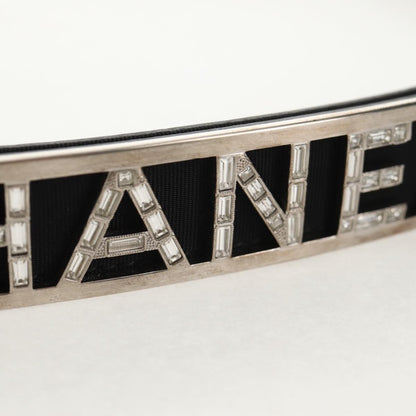 Chanel Logo Belt Leather with Metal and Crystals, Black, Leather, Belt