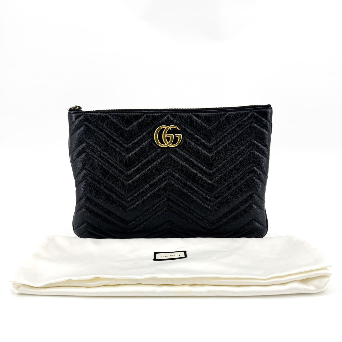 Gucci GG Marmont Pouch Matelasse Leather, Black, Leather, Clutch
