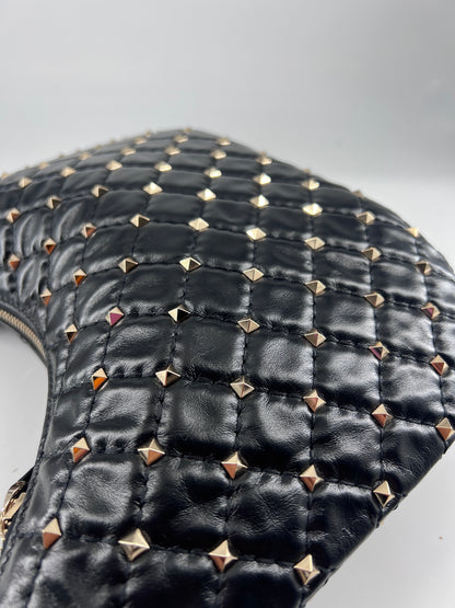 Valentino Garavani Rockstud Bow Double Zip Wristlet Clutch Leather, BLACK, LEATHER, Clutche & pouche